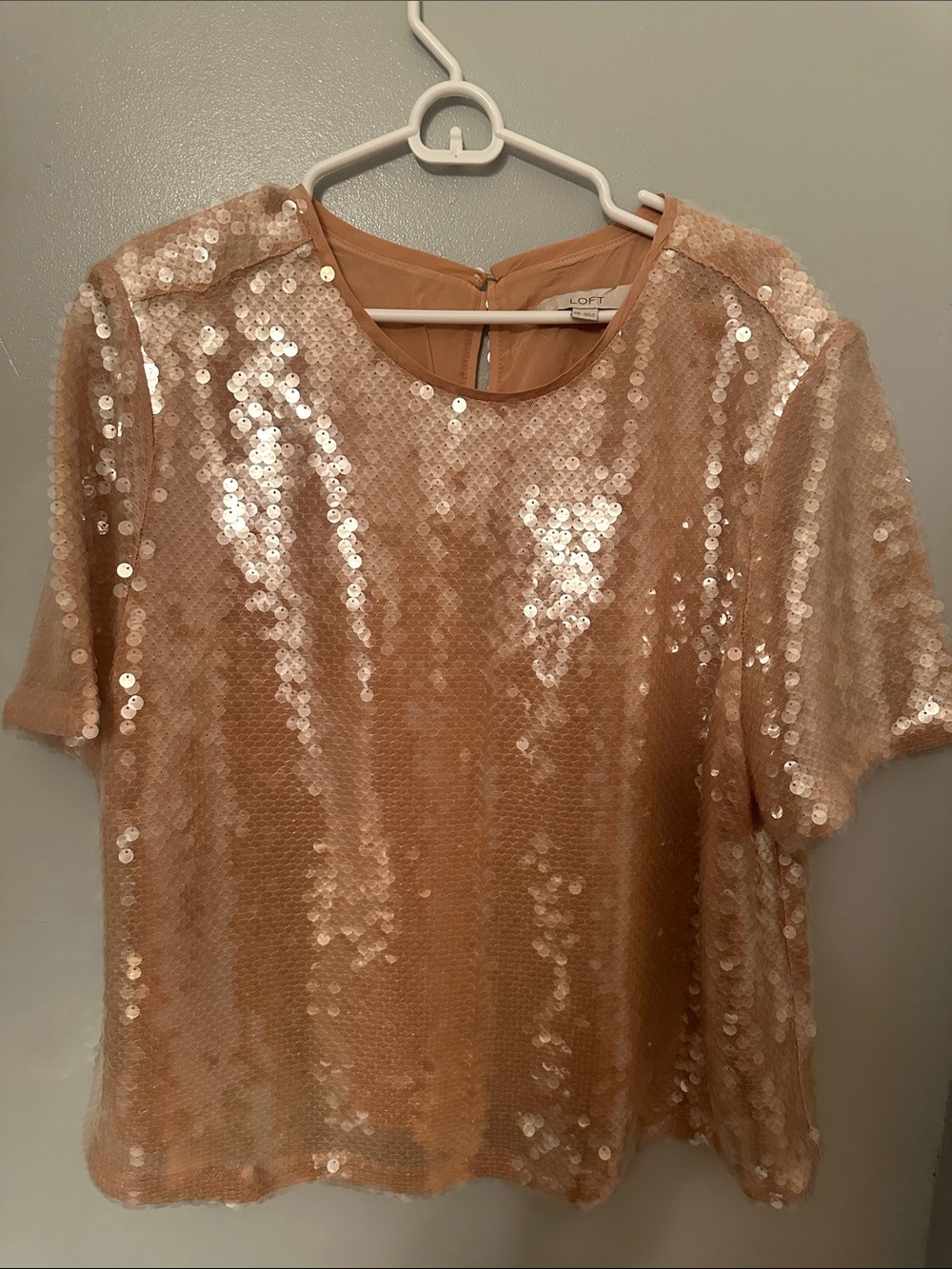 LOFT Rose Gold Sequin Short Sleeve Top